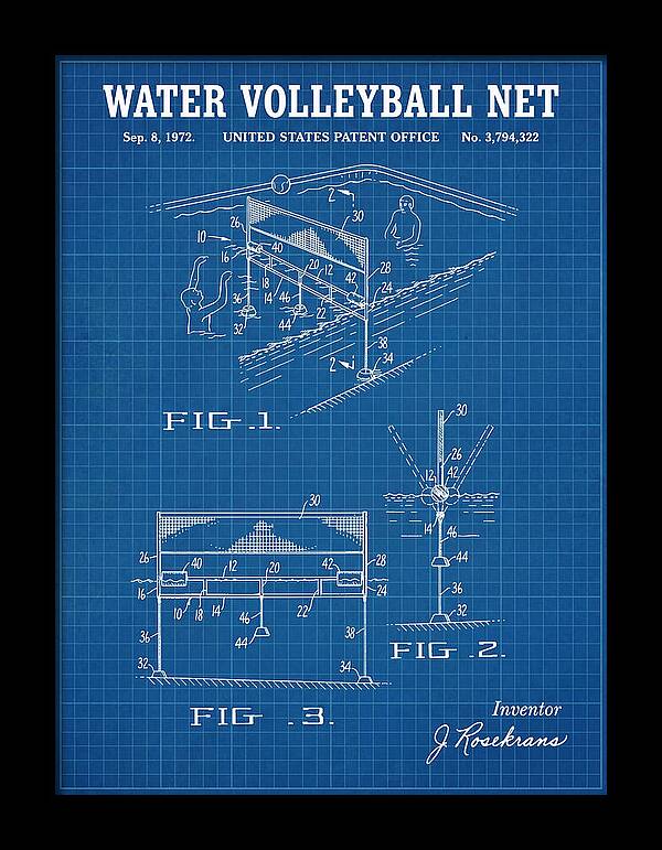 Water Volleyball Net Blueprint Patent Us3794322a