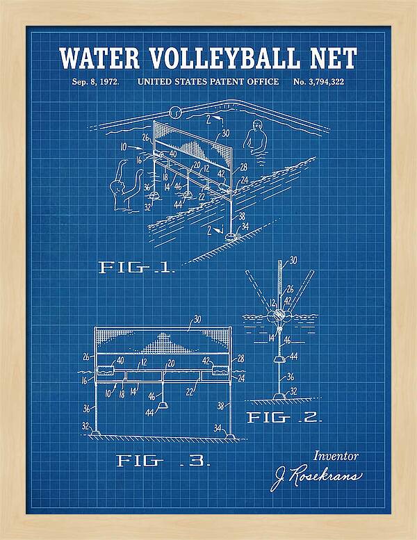 Water Volleyball Net Blueprint Patent Us3794322a