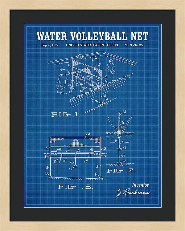 Water Volleyball Net Blueprint Patent Us3794322a