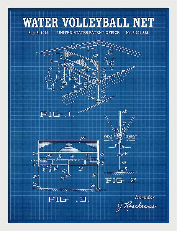 Water Volleyball Net Blueprint Patent Us3794322a