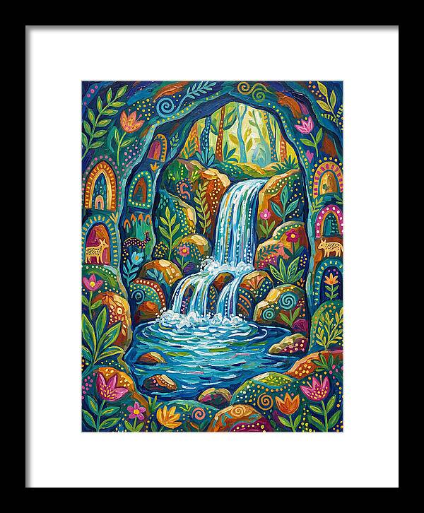 Waterfall In A Colorful Cave