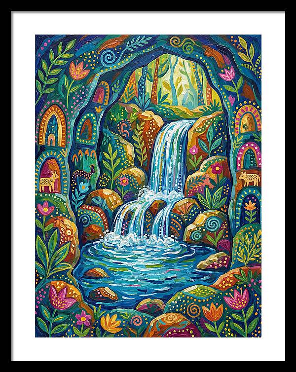 Waterfall In A Colorful Cave