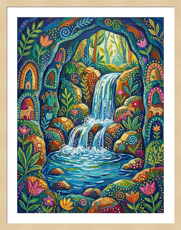 Waterfall In A Colorful Cave