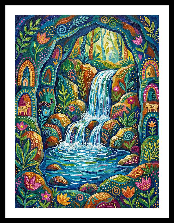 Waterfall In A Colorful Cave