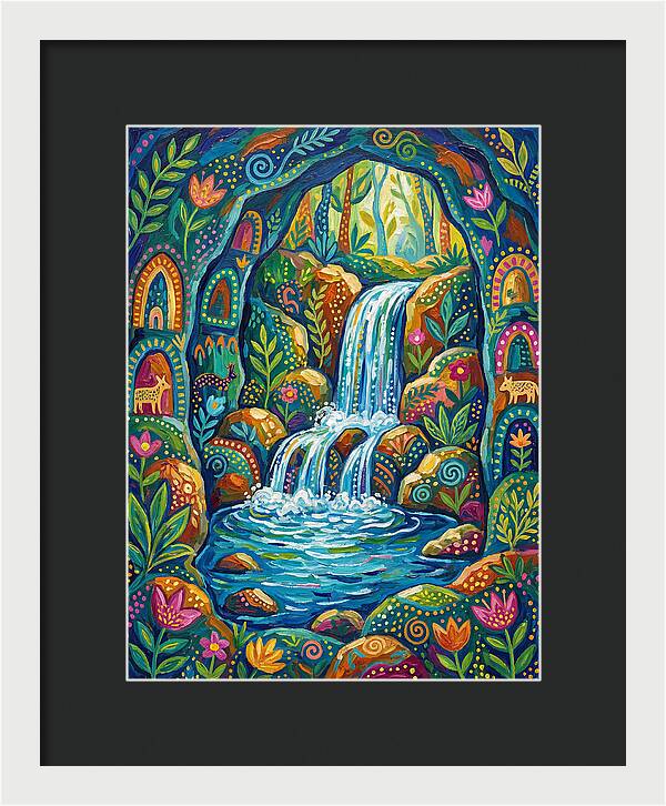 Waterfall In A Colorful Cave