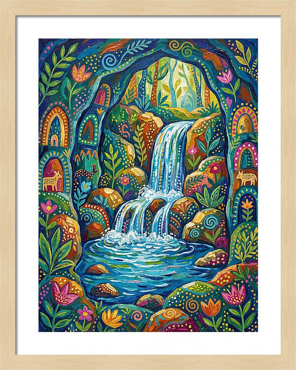 Waterfall In A Colorful Cave