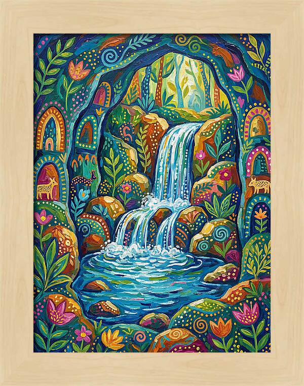 Waterfall In A Colorful Cave