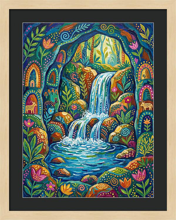 Waterfall In A Colorful Cave