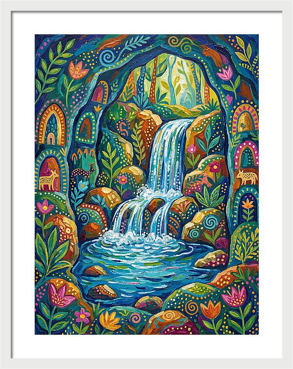 Waterfall In A Colorful Cave