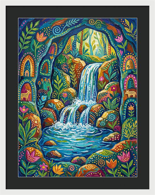 Waterfall In A Colorful Cave