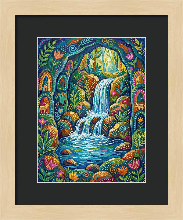 Waterfall In A Colorful Cave