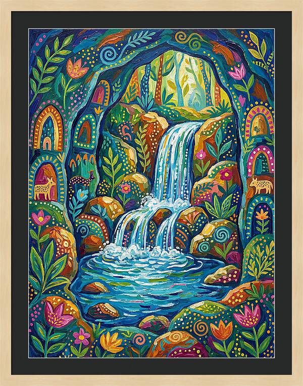 Waterfall In A Colorful Cave