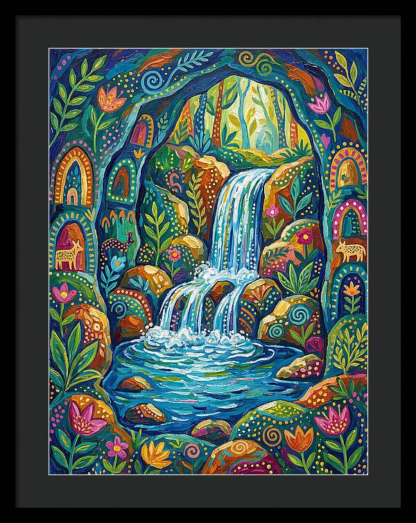 Waterfall In A Colorful Cave