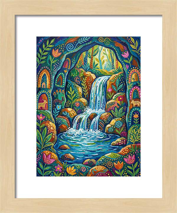 Waterfall In A Colorful Cave