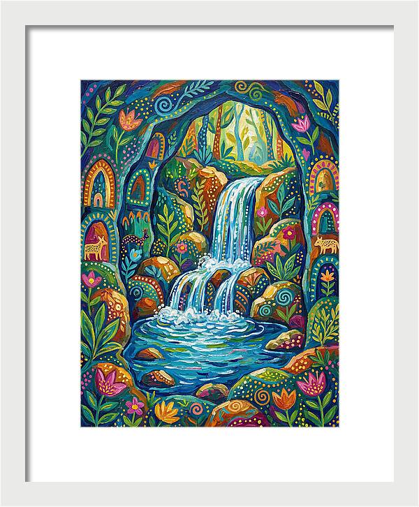 Waterfall In A Colorful Cave