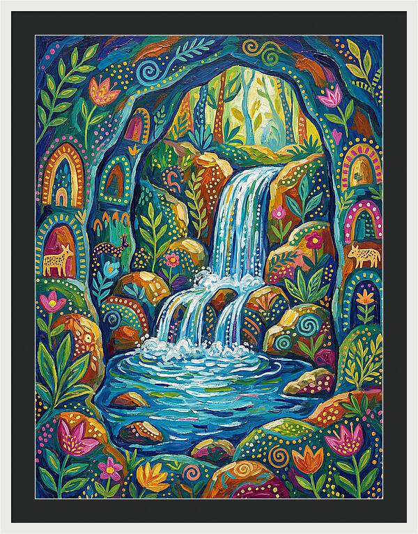 Waterfall In A Colorful Cave