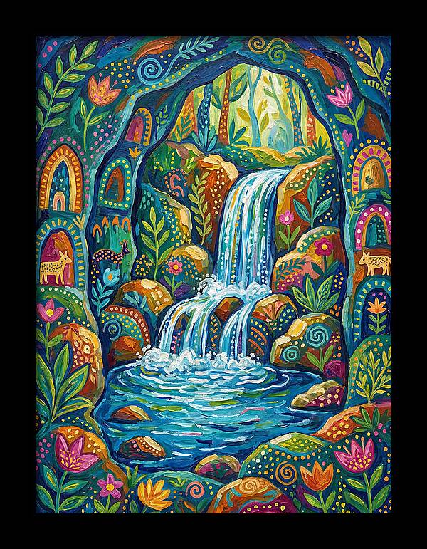 Waterfall In A Colorful Cave