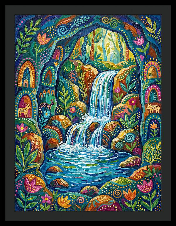 Waterfall In A Colorful Cave