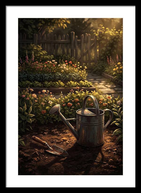 Watering Can And Trowel In Garden