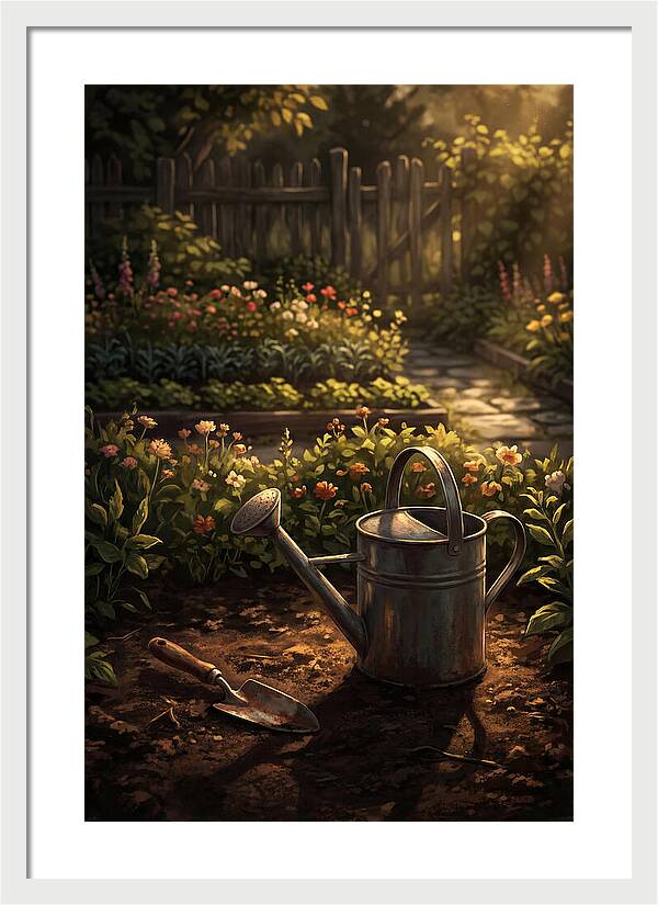 Watering Can And Trowel In Garden