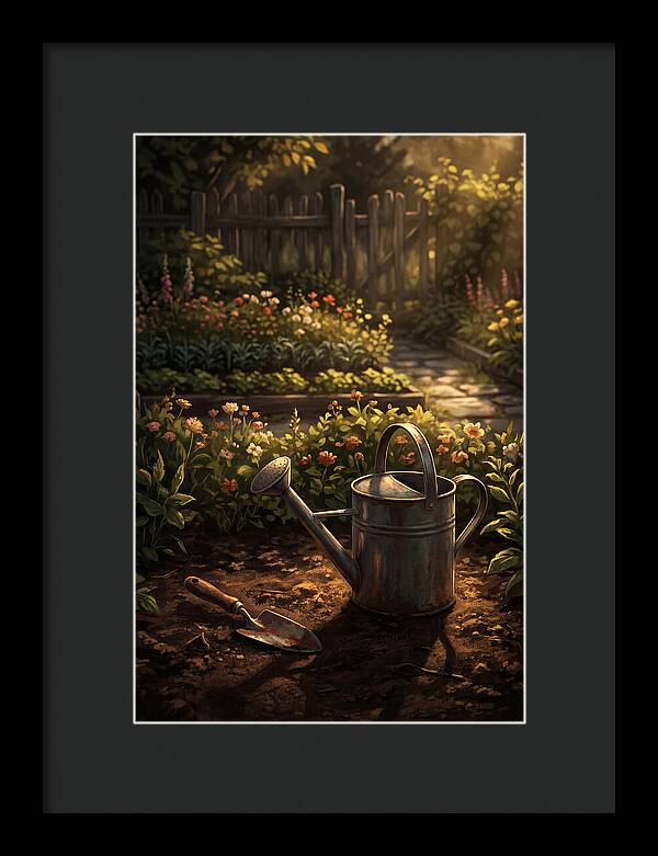 Watering Can And Trowel In Garden