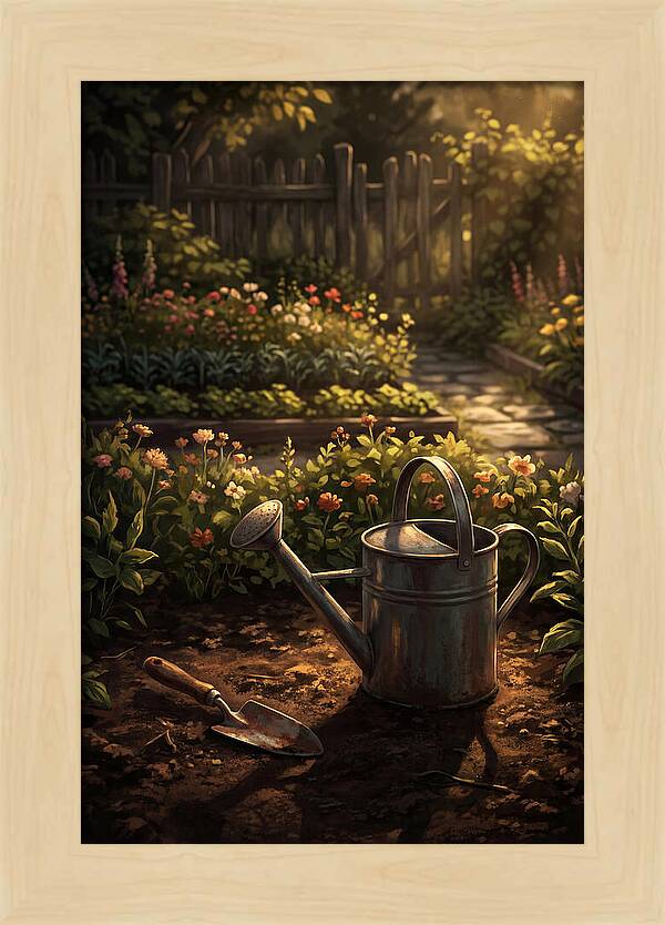 Watering Can And Trowel In Garden