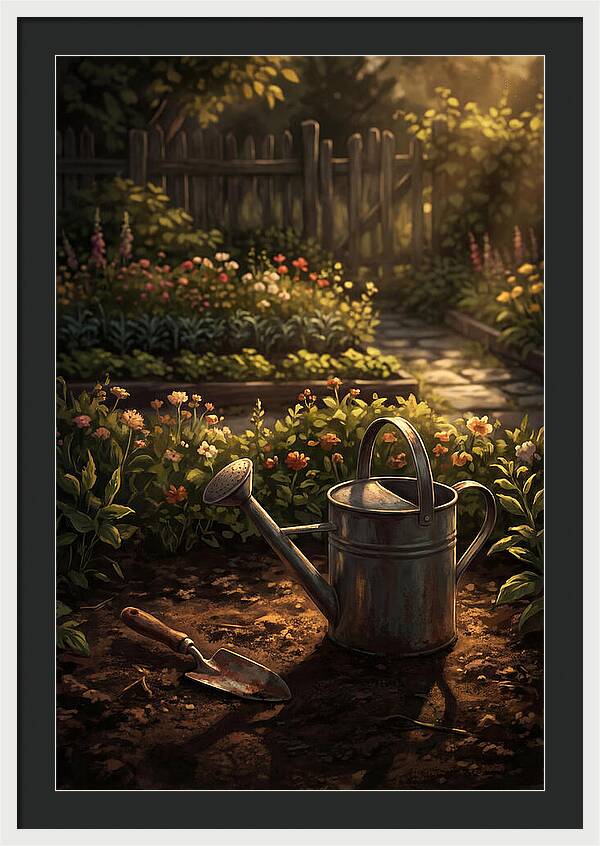 Watering Can And Trowel In Garden