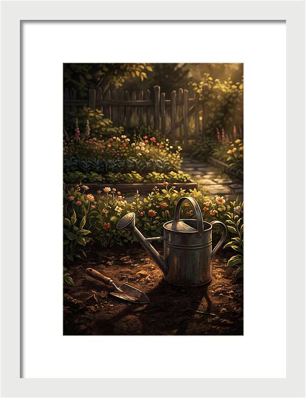 Watering Can And Trowel In Garden