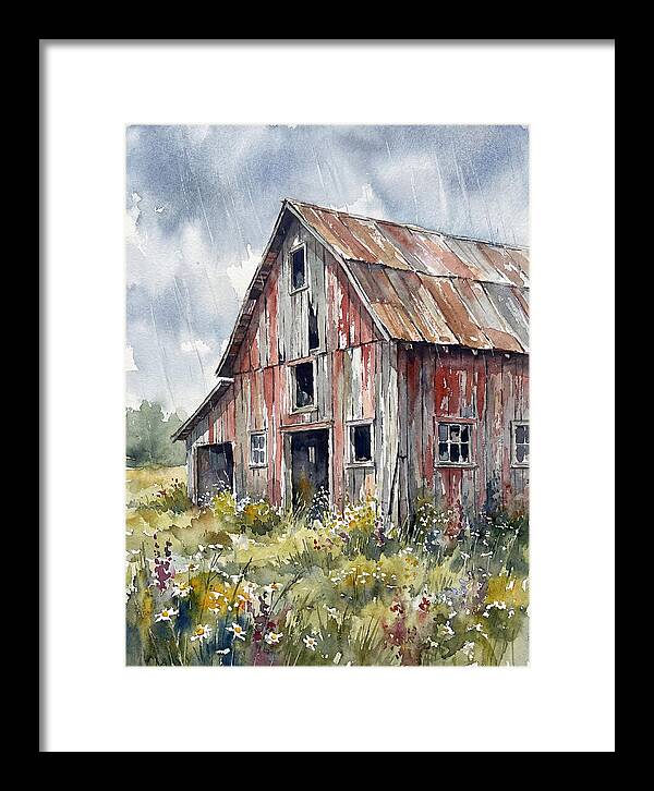 Weathered Barn Under Rain