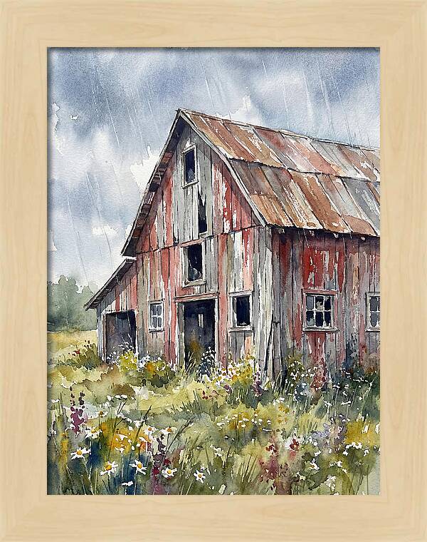 Weathered Barn Under Rain