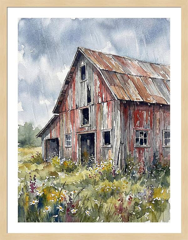 Weathered Barn Under Rain