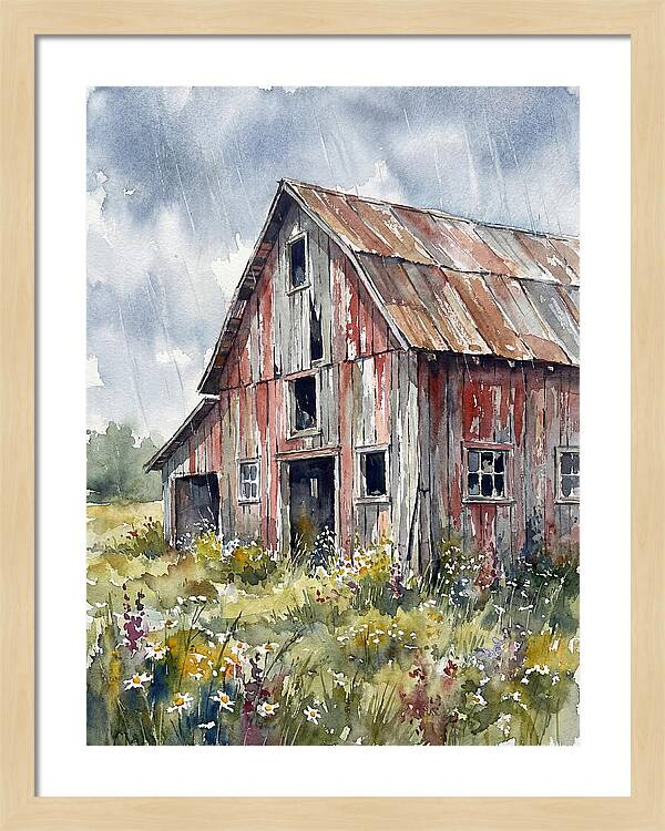 Weathered Barn Under Rain