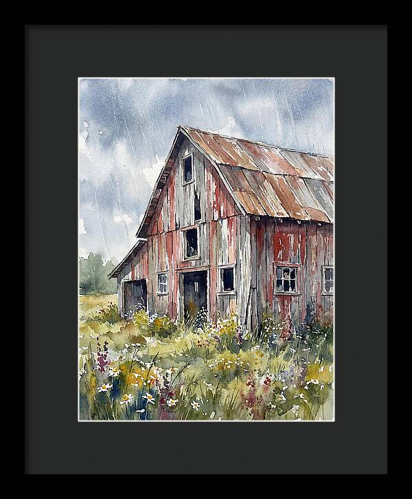 Weathered Barn Under Rain