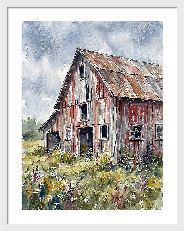 Weathered Barn Under Rain