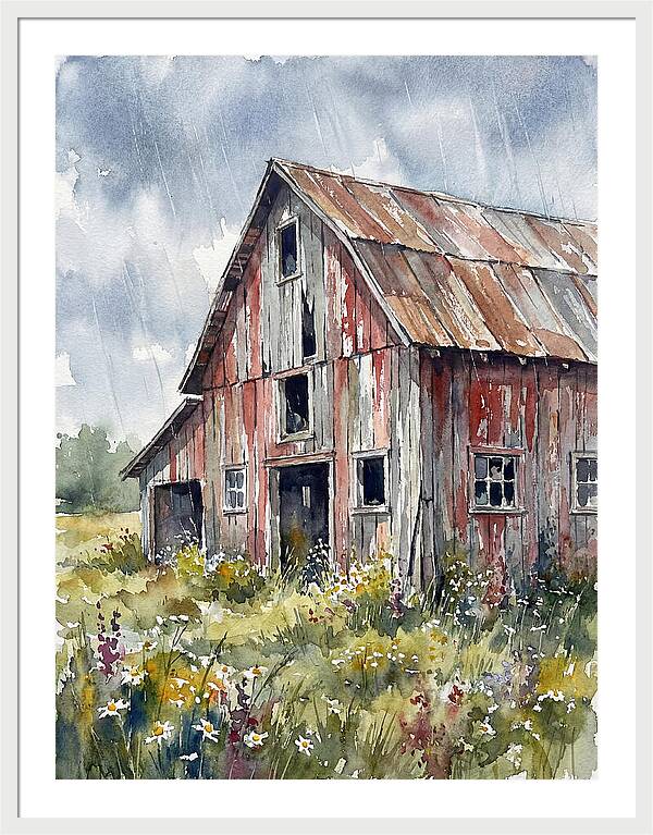 Weathered Barn Under Rain