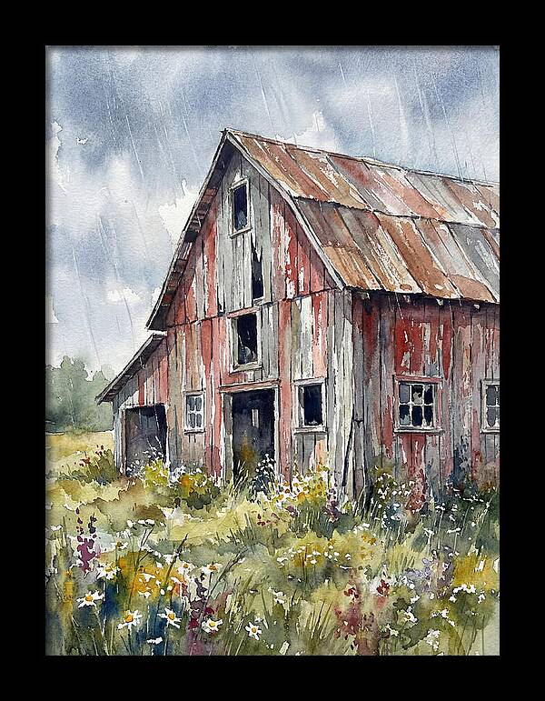 Weathered Barn Under Rain