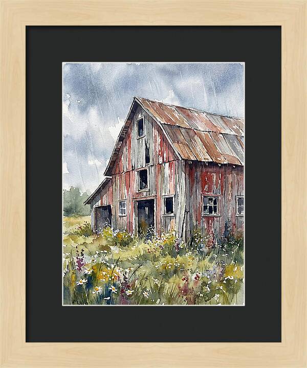 Weathered Barn Under Rain