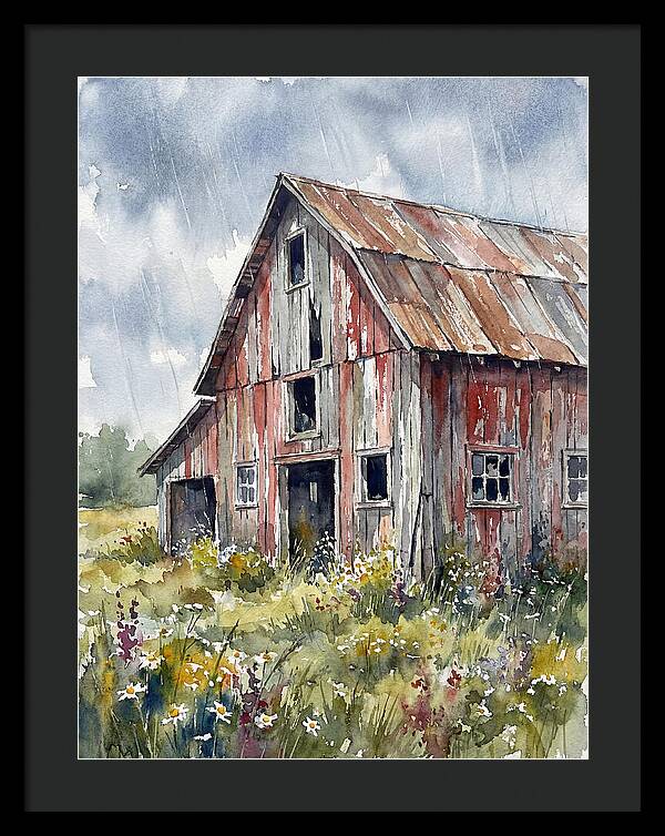 Weathered Barn Under Rain