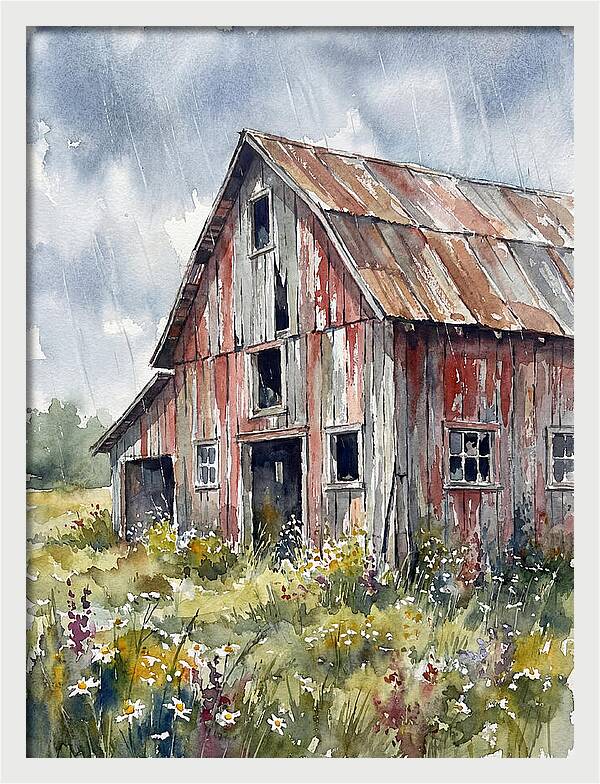 Weathered Barn Under Rain