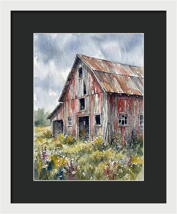 Weathered Barn Under Rain