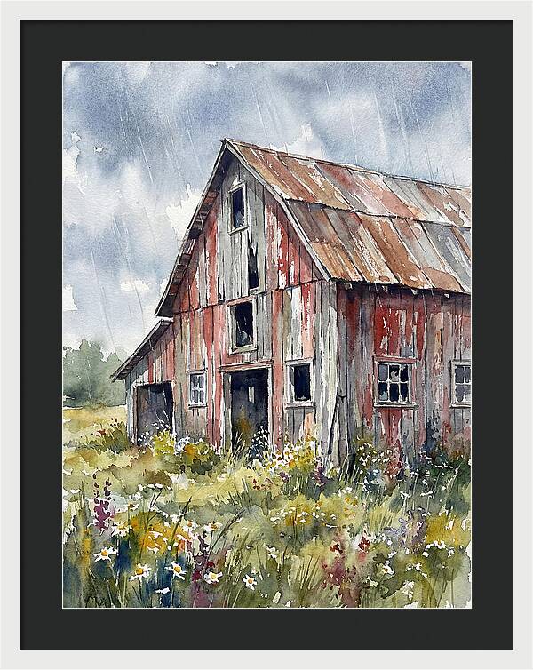 Weathered Barn Under Rain