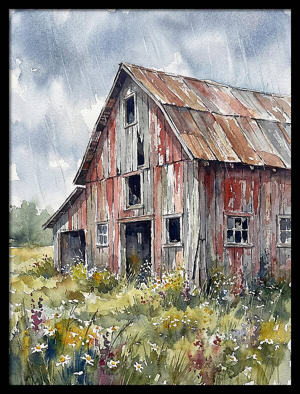 Weathered Barn Under Rain