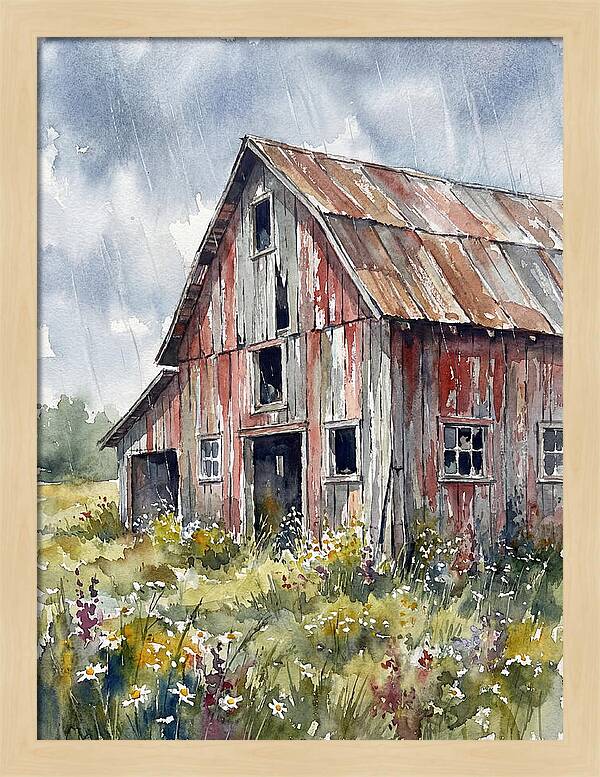 Weathered Barn Under Rain