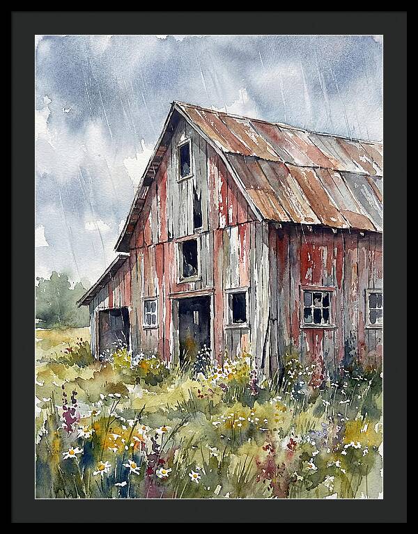 Weathered Barn Under Rain