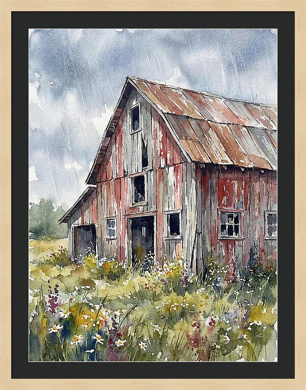 Weathered Barn Under Rain