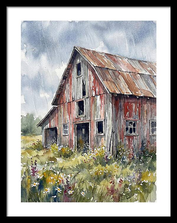 Weathered Barn Under Rain