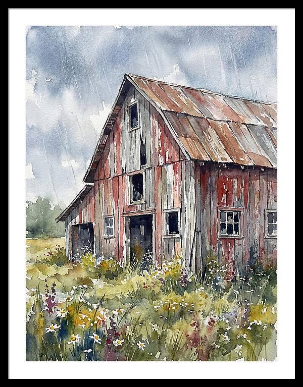 Weathered Barn Under Rain