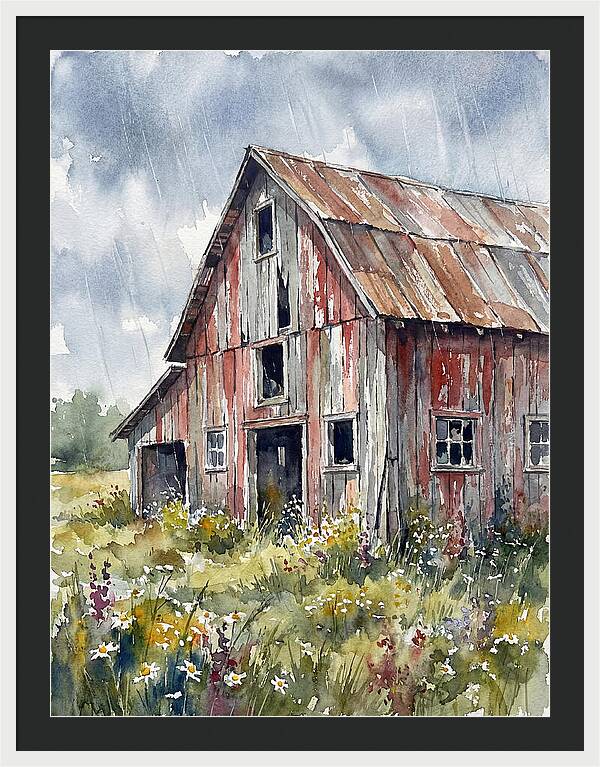 Weathered Barn Under Rain
