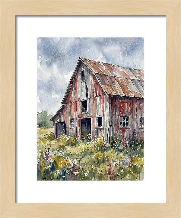 Weathered Barn Under Rain