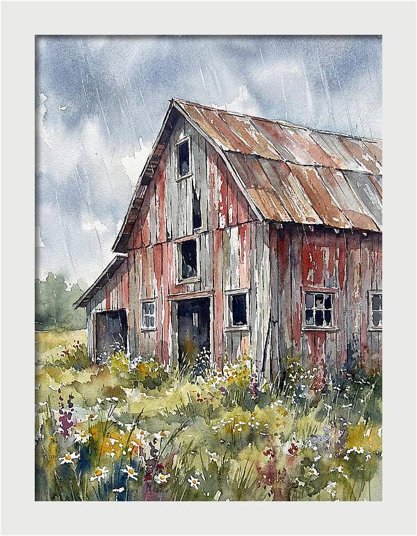 Weathered Barn Under Rain